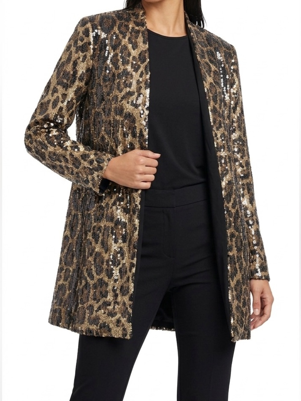Dennis Brasso Sequin Leopard Design Open Front Jacket